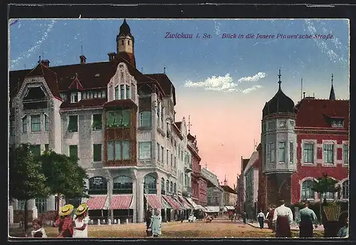 AK Zwickau, Blick in die innere Plauen'sche Strasse