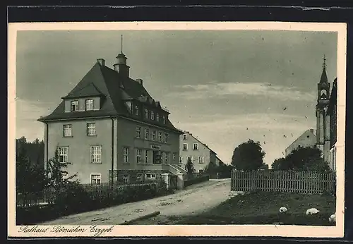 AK Börnichen / Erzgeb., Strassenpartie beim Rathaus