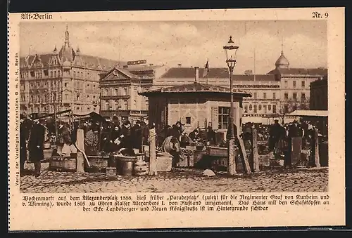 AK Berlin, Wochenmarkt auf dem Alexanderplatz im Jahre 1886, Alt-Berlin Nr. 9