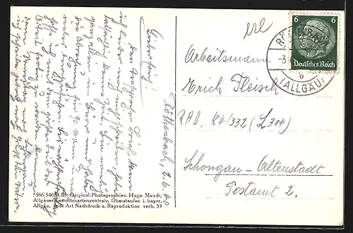 AK Ellhofen /Allg., Gesamtansicht mit Röthenbach-Bahnhof und Fernblick