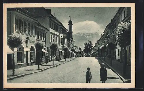 AK Murnau, Hauptstrasse mit Geschäften