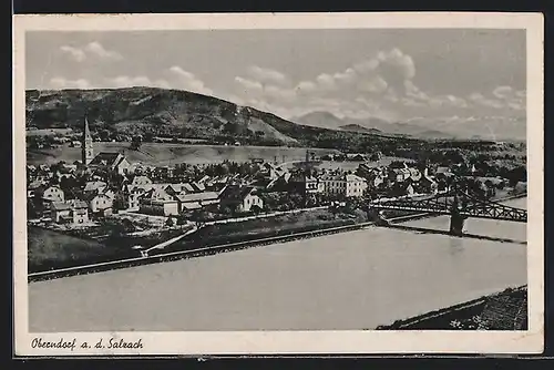 AK Oberndorf a. d. Salzach, Gesamtansicht mit Brücke