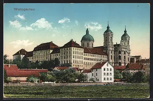 AK Weingarten, Ortspartie mit Kirche