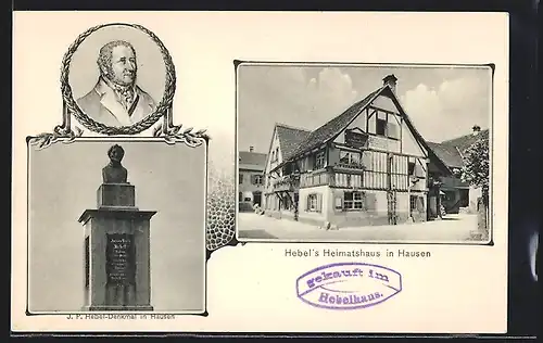 AK Hausen, Hebel`s Heimathaus, J. P. Hebel-Denkmal, Portrait