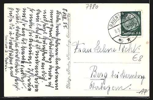 AK Ravensburg, Gesamtansicht mit Kirche und altem Turm