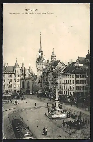 AK München, Marienplatz mit Blick auf altes Rathaus