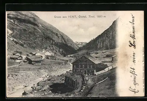 AK Vent, Ortsansicht im Ötztal mit Bachlauf