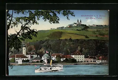 AK Marbach a. d. Donau, Teilansicht mit Wallfahrtskirche Maria Taferl