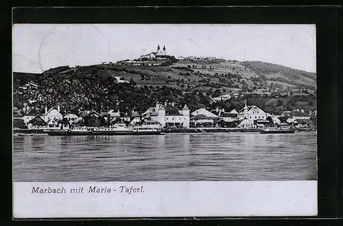 AK Marbach a. d. Donau, Gesamtansicht mit Wallfahrtskirche Maria Taferl