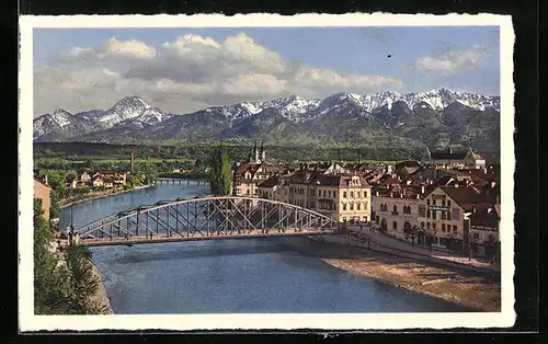 AK Villach, Teilansicht mit Karawanken