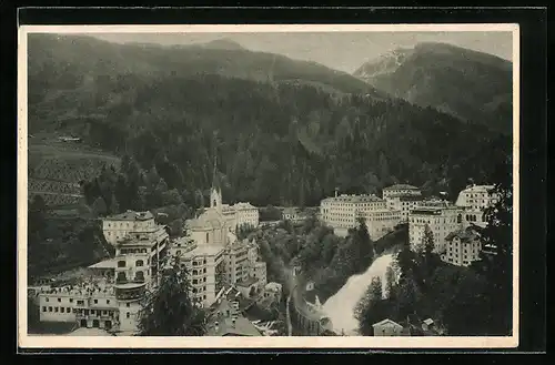 AK Badgastein, Teilansicht mit Kirche aus der Vogelschau