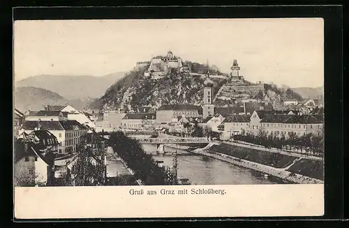 AK Graz, Teilansicht mit Schlossberg