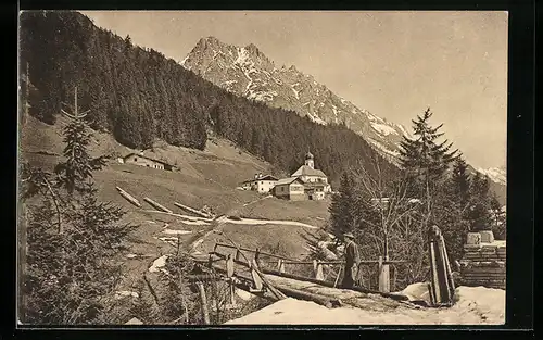 AK Hinterhornbach / Tirol, Ortspartie gegen westliche und östliche Rosskarspitze