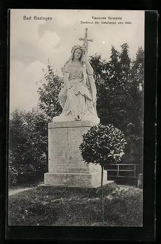 AK Bad Kissingen, Trauernde Germania, Denkmal der Gefallenen von 1866