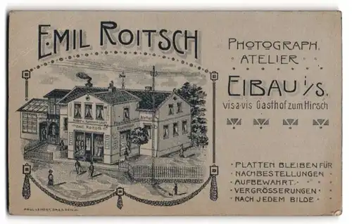 Fotografie Emil Roitsch, Eibau i/S., Ansicht Eibau, Photographisches Atelier, Bilder- und Rahmen-Lager Emil Roitsch