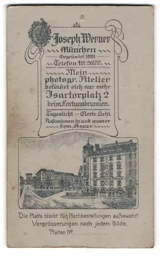 Fotografie Joseph Werner, München, Ansicht München, Photograph. Atelier Josef Werner, Isartorplatz 2