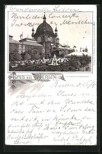 Vorläufer-Lithographie Berlin, 1895, Ansicht vom Ausstellungspalast