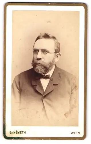Fotografie G. v. Németh, Wien, Portrait stattlicher Herr mit Brille und Vollbart