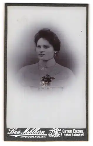 Fotografie Louis Mehlhorn, Geyer /Erzgeb., Portrait Fräulein mit zusammengebundenem Haar