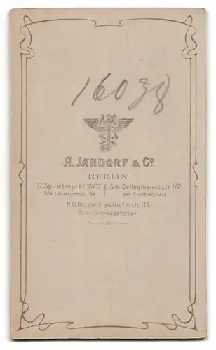 Fotografie A. Jandorf & Co., Berlin, Portrait stattlicher Herr im Anzug mit Fliege