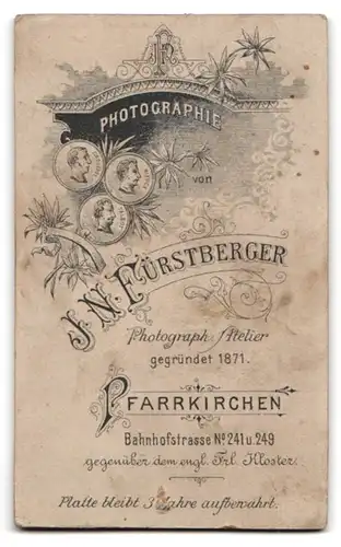 Fotografie J. N. Fürstberger, Pfarrkirchen, Portrait Dame mit zusammengebundenem Haar