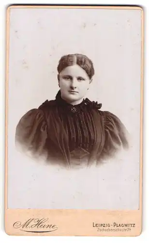 Fotografie M. Heine, Leipzig-Plagwitz, Portrait bürgerliche Dame mit zurückgebundenem Haar
