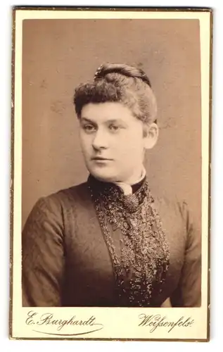 Fotografie E. Burghart, Weissenfels, Portrait bürgerliche Dame mit hochgestecktem Haar