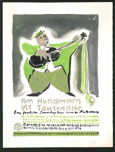 Ansichtskarten-Entwurf Erich Roehle, Glauchau i. Sa., vom Hundertsten ins Tausendste, Festhalle Bautzen, Musiker
