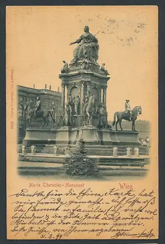 Relief-AK Wien, Maria Theresien-Monument im Dämmerungslicht