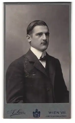 Fotografie A. Lurz, Wien, Portrait junger Herr in Anzug mit Fliege