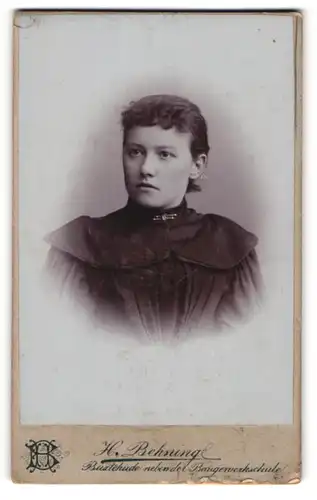 Fotografie H. Behning, Buxtehude, Portrait Fräulein mit zusammengebundenem Haar