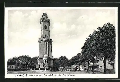 AK Grossbeeren, Gasthof A. Gensert am Gedenkturm