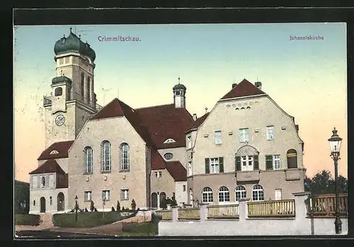 AK Crimmitschau, Johanniskirche und Pfarrhaus