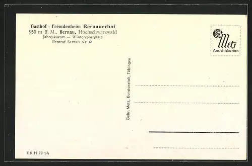 AK Bernau im Hochschwarzwald, Bauernstube im Gasthof-Fremdenheim Bernauerhof