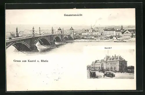 AK Kastel a/Rhein, Gesamtansicht und Bahnhof