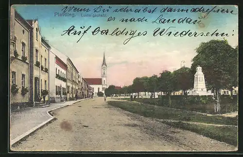 AK Plattling, Strassenpartie am Ludwigsplatz