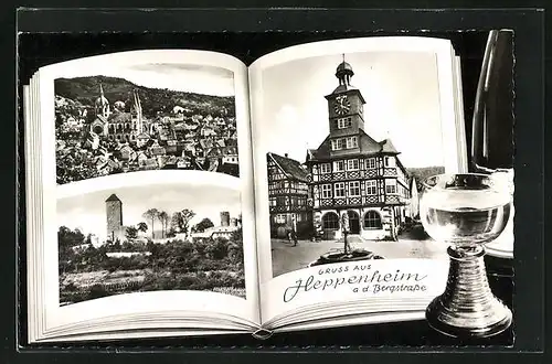 AK Heppenheim / Bergstrasse, verschiedene Ortsansichten in einem Buch