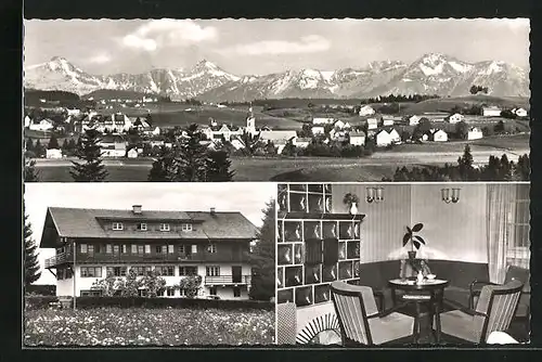 AK Scheidegg / Allgäu, AEG-Ferienheim, Aussen- und Innenansicht, Ortspanorama