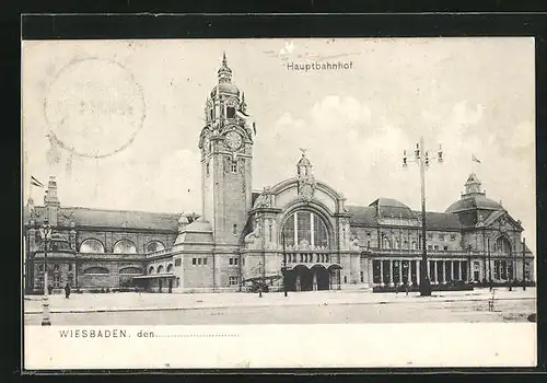 AK Wiesbaden, Blick zum Hauptbahnhof