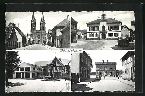 AK Biblis / Hessen, Kirche, Strassenpartien & Trinkhalle M. Seidel