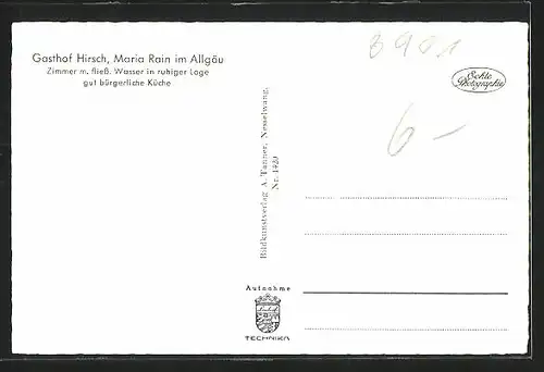 AK Maria Rain im Allgäu, Gasthof Hirsch, Innenansicht, Wallfahrtskirche