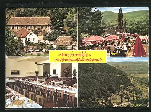 AK Landau /Pfalz, Ortsansicht und drei Ansichten vom Waldrestaurant Buschmühle im Modenbachtal