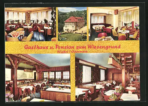 AK Winkel /Odenwald, Fünf Ansichten vom Gasthaus und Pension Zum Wiesengrund