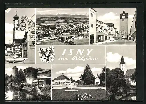 AK Isny im Allgäu, Sechs Ansichten des Ortes mit Wappen