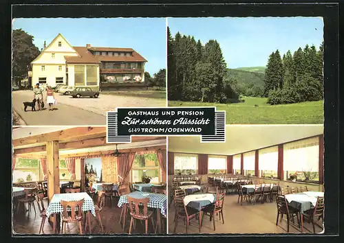 AK Tromm /Odenwald, Drei Ansichten vom Gasthaus und Pension Zur schönen Aussicht