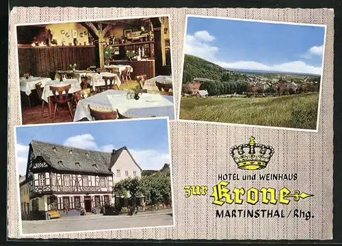 AK Martinsthal /Rhg., Ortsansicht und Hotel-Weinhaus Zur Krone