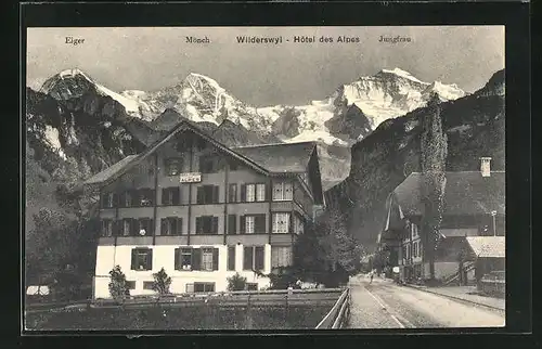 AK Wilderswyl, Hotel des Alpes, Blick auf Eiger, Mönch und Jungfrau