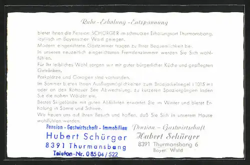 AK Thurmansbang, Pension Hubert Schürger, Schloss Englburg, Saldenburg, Schloss Fürstenstein, Brodjackelriedel