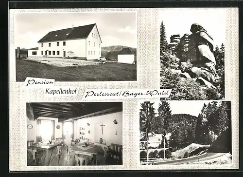 AK Perlesreut /Bayer. Wald, zwei Landschaftsbilder und zwei Ansichten der Pension Kapellenhof