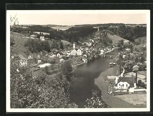 AK Bad Hals, Gesamtansicht mit Ruine aus der Vogelschau